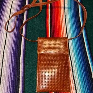Vintage Tusk Woven Leather Crossbody Passport Travel Pouch